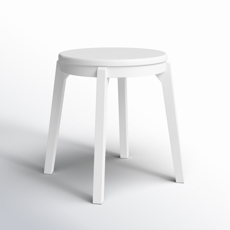 White Midcentury Solid Wood Accent Stool