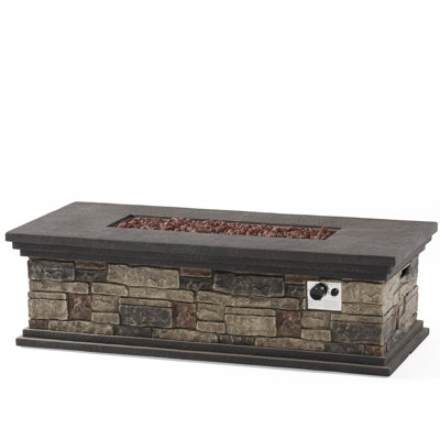 50,000 Rectangular Fire Pit, Magnesium Oxide, Faux Stone Look, 57.36”W X 26.45”D 17.01”H, No Assembly Needed Pit , Concrete Crafted, Gray, Required This Second