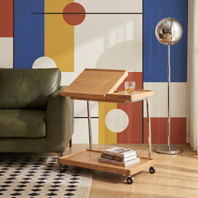 Solid Wood End Table with Wheels