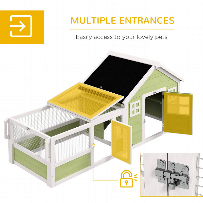 Cage en bois multicolore extérieure de 64 pouces avec toit en asphalte, roues et poignée pour petits animaux