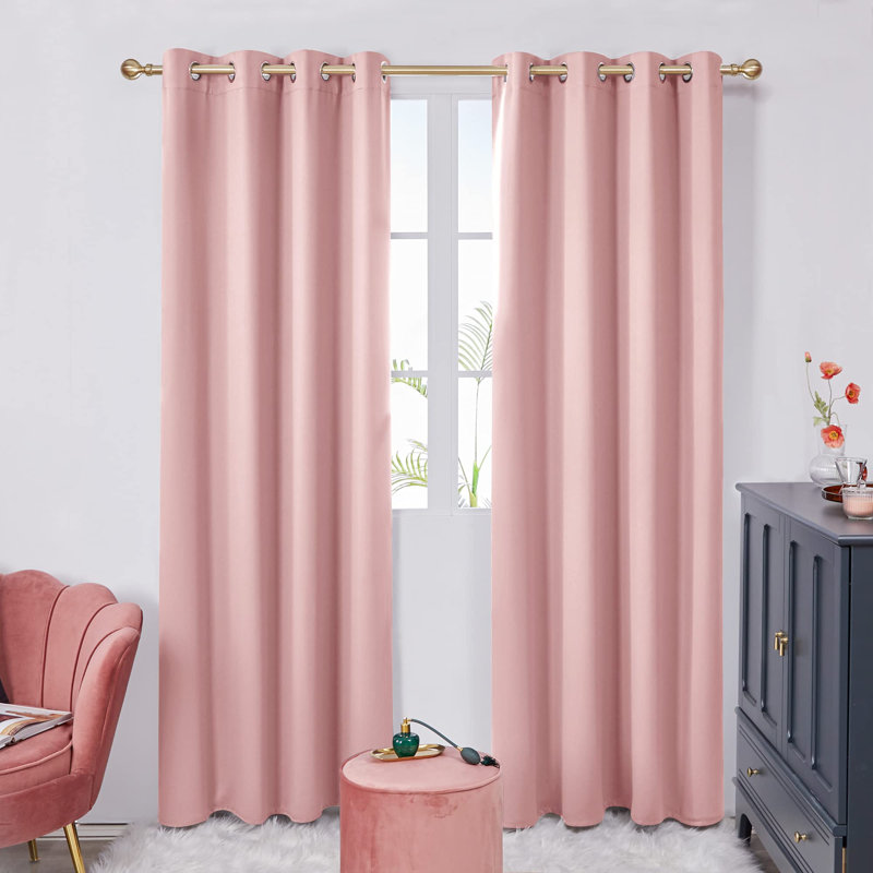 Thermal Insulated Room Darkening Grommet Curtain Panels (Set of 4), Coral Pink, 52" W x 108" L