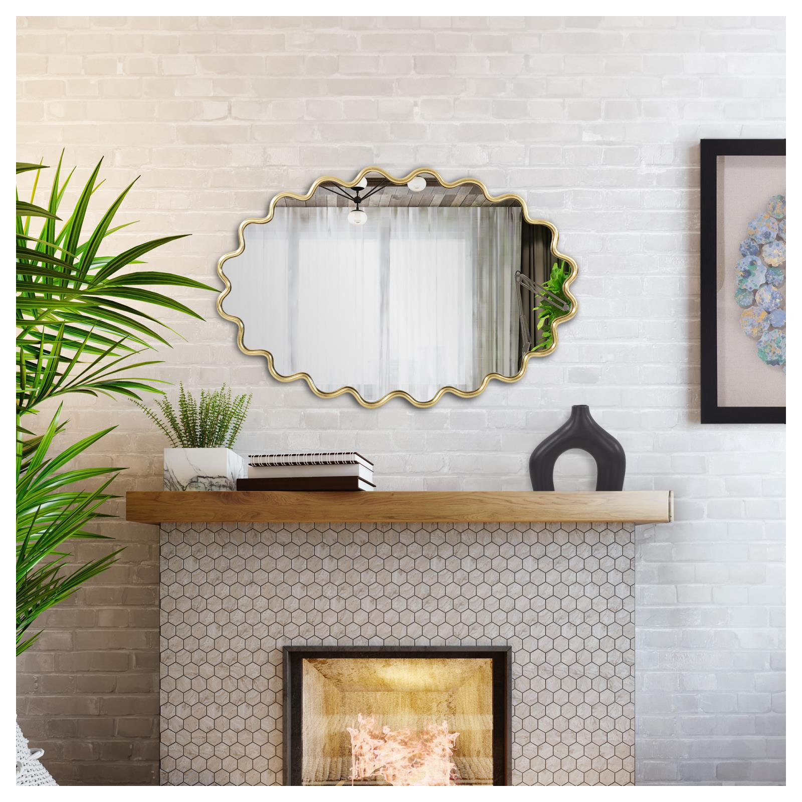 Modern Wavy Framed Oval Wall Mirror, Gold
