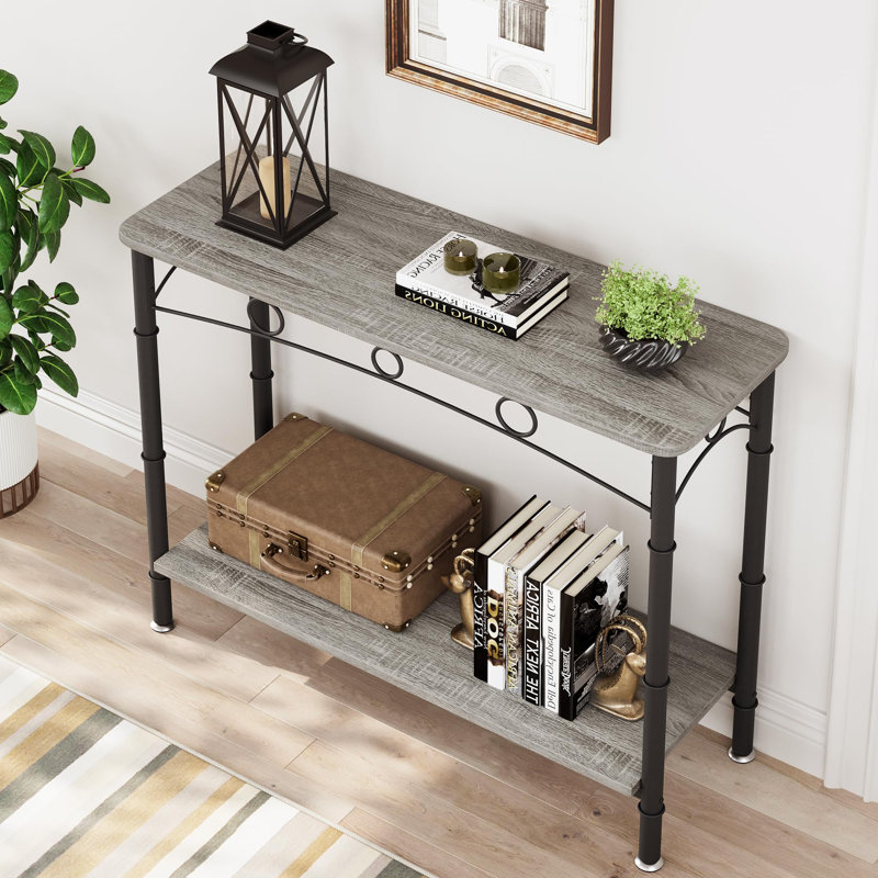 Console Shamella, H 31,8 po x l 41,3 po x P 11,8 po, Plateau gris/ base noire