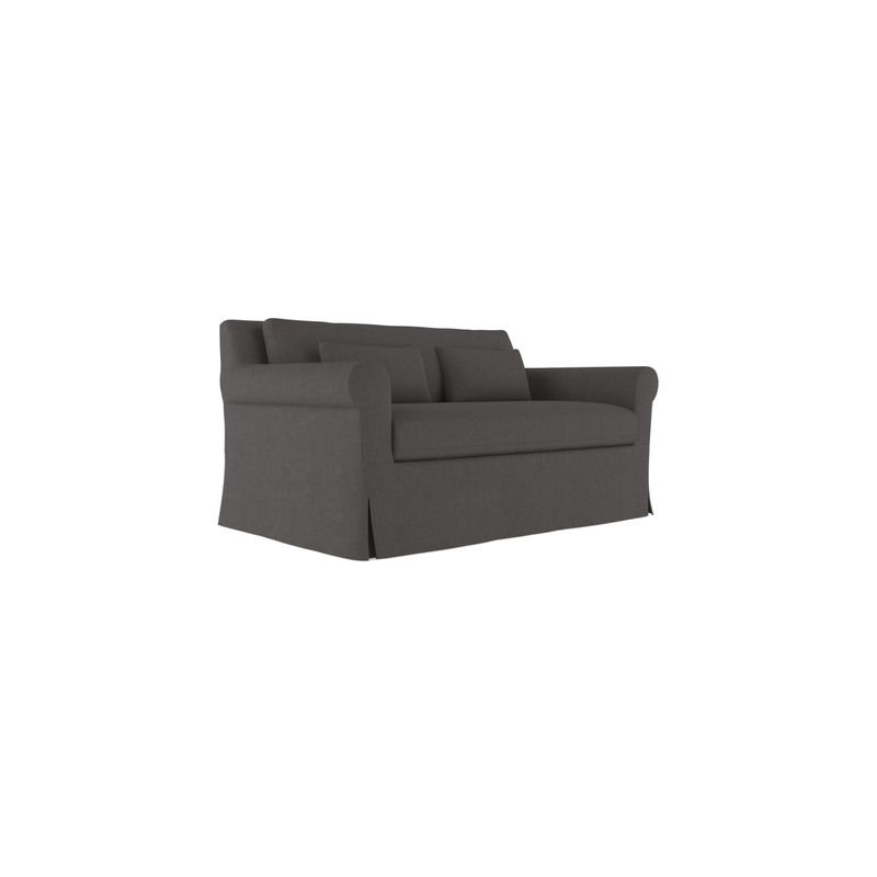 Ludlow Rolled-Arm Skirted Loveseat, Box Weave Linen Pumice, 34" H x 60" W x 38" D, Weathered
