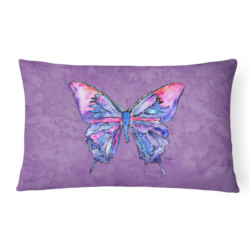 Butterfly Outdoor Throw Pillow, Purple, 12" x 16", Rectangular