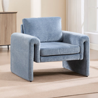 Chenille Upholstered Accent Armchair with Removable Backrest