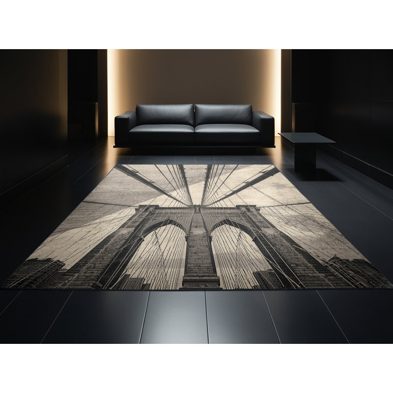 Tapis industriel doux et moelleux à motif géométrique Burnham Brooklyn Bridge, 4 x 6