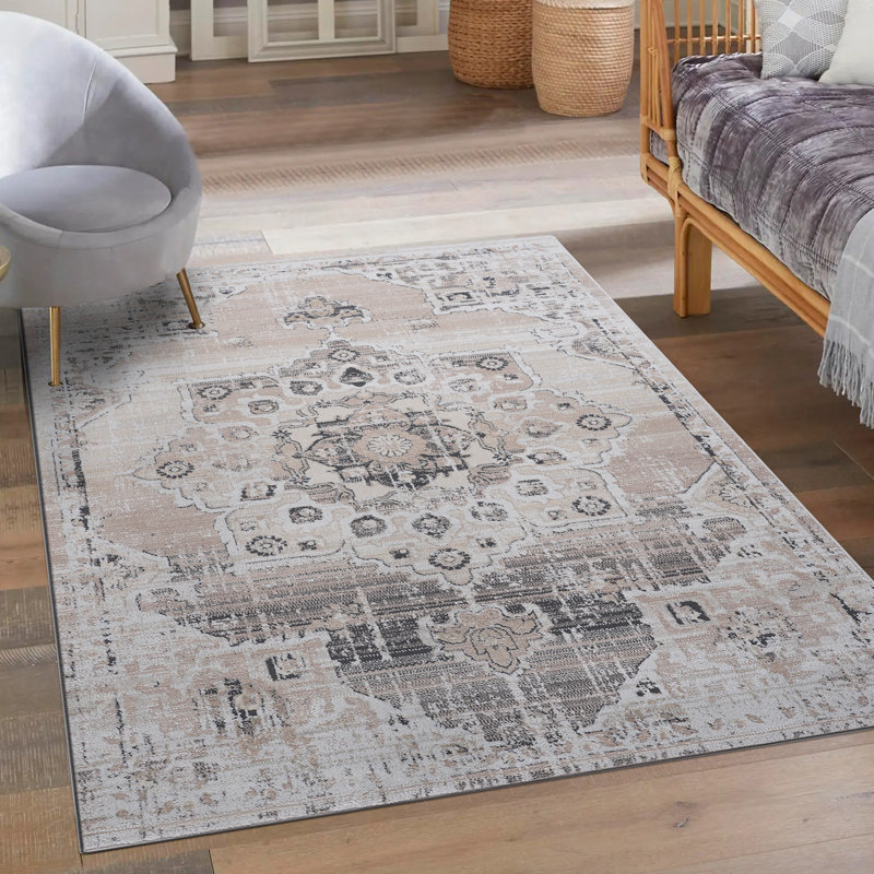 Tapis oriental / extérieur en polyester / polypropylène tressé à la machine oriental crème / beige