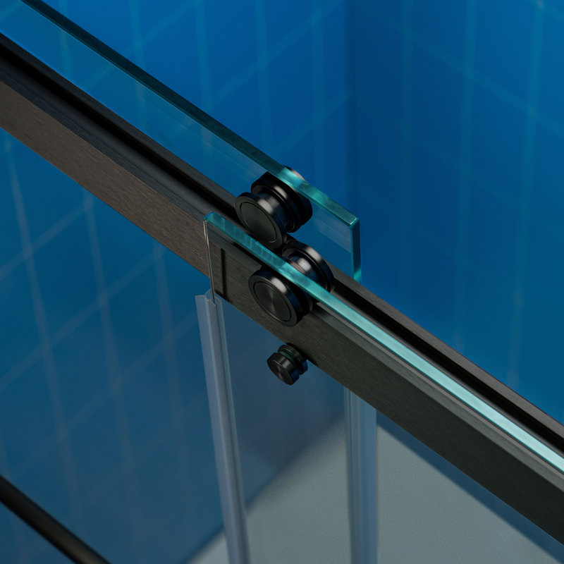 Porte de douche coulissante double sans cadre avec système de fermeture en douceur WOODBRIDGE, largeur de 56 à 60 po x hauteur de 80 po avec verre trempé transparent de 3/8 po (10 mm)