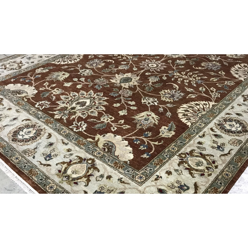 Tapis rouille et ivoire de haute qualité noué à la main