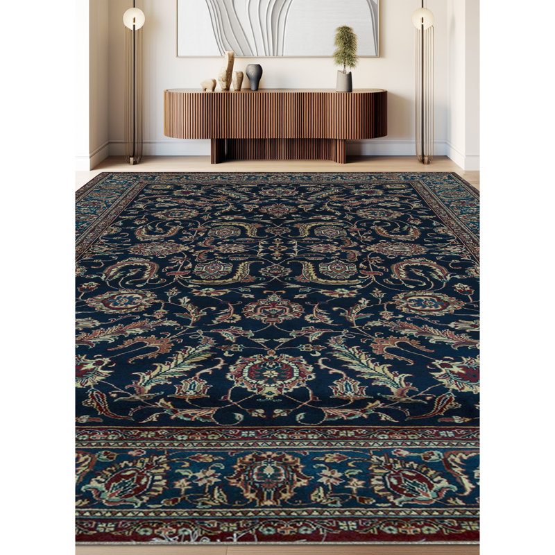 Sona Wool Oriental Area Rug in Navy/Blue
