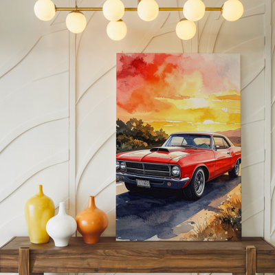 Canvas Wall Art 1969 Pontiac Gto Classic Car Watercolor American Muscle Art Ready To Hang Gallery Wrapped Home Decor Modern Design