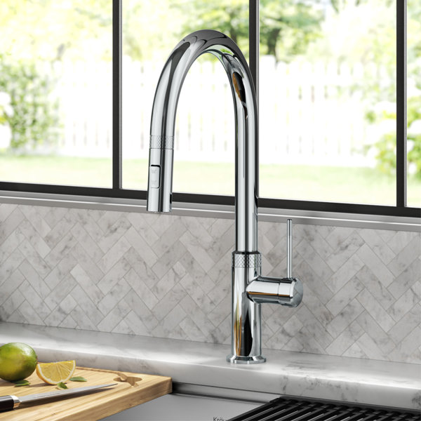 KRAUS Oletto High-Arc Pull-Down Kitchen Faucet In Matte Black/Spot Free Black - Single Handle, 20.38" Tall