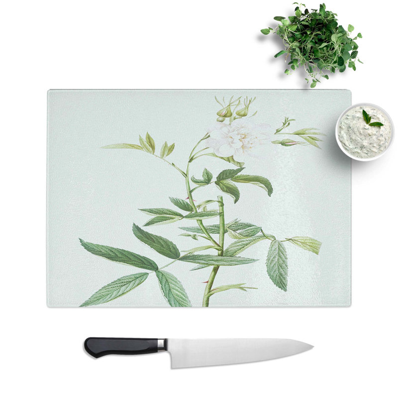 Tempered Glass White Roses of York by Pierre-Joseph Redoute Chopping Board, 28.5 cm W x 20 cm L