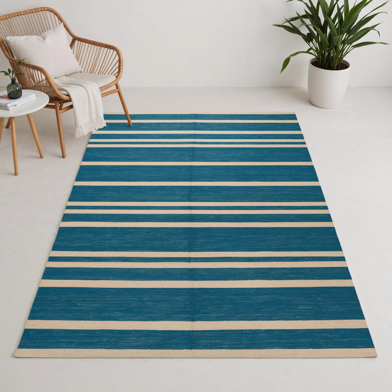 HorizontalStripes Blue Indoor and Outdoor Area Rug, Rectangle 9' x 12'