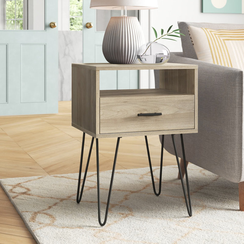 Adrow 1-Drawer Nightstand with Cubby, Birch