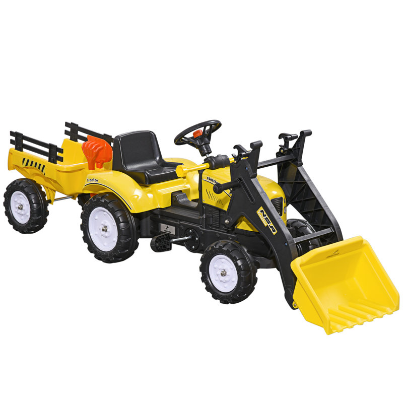 Yellow Pedal-Controlled Kids Ride-On Excavator with Trailer