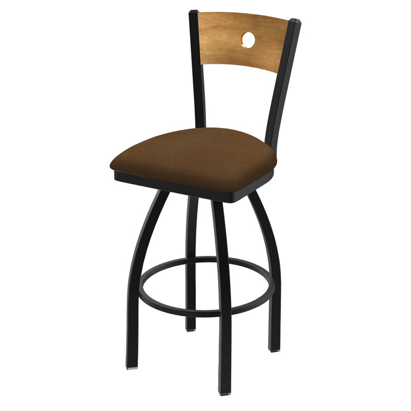 830 Voltaire Swivel Bar & Counter Stool, Medium Maple, Rein Thatch Vinyl / Black Wrinkle Frame, Bar Stool (30" Seat Height)