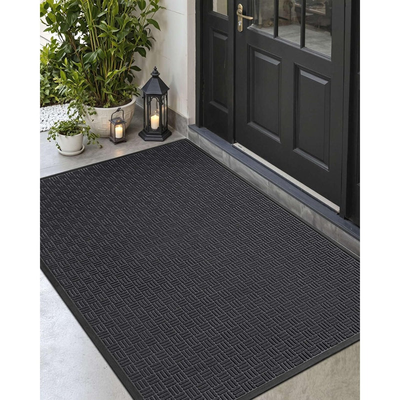 Paillasson d'entrée en caoutchouc noir robuste, tapis de bienvenue antidérapant avec texture à rainures profondes pour une utilisation intérieure et extérieure