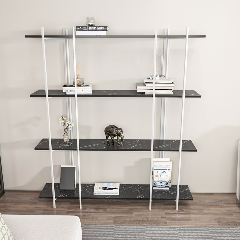 Modern Marble Design Bookshelf, 63.0 x 70.9 x 11.6 inches | 100% Melamine Coated Particle Board, Thickness: 0.7 inches | Stylish Black & White Finish, Perfect for Home Office & Living Room Storage, Durable & Elegant