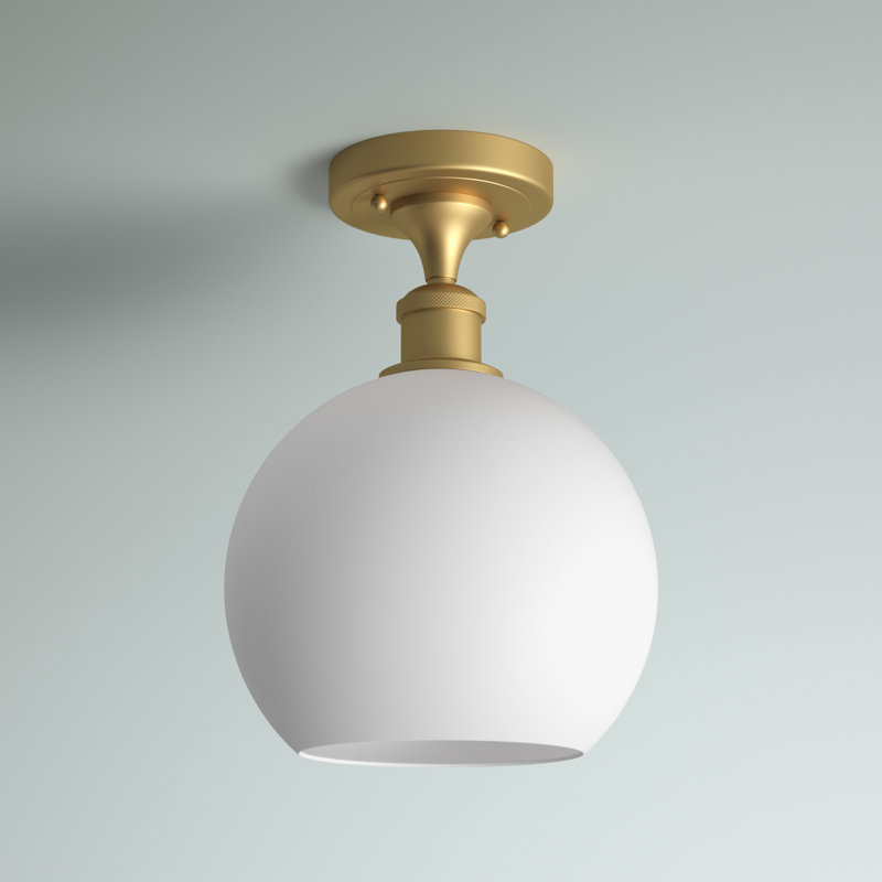 Cranston Glass Flush Mount, Matte White, 10.75" H x 8" W x 8" D, Brass