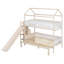 Lit superposé en bois en forme de maison avec toboggan et escalier de rangement-540768629