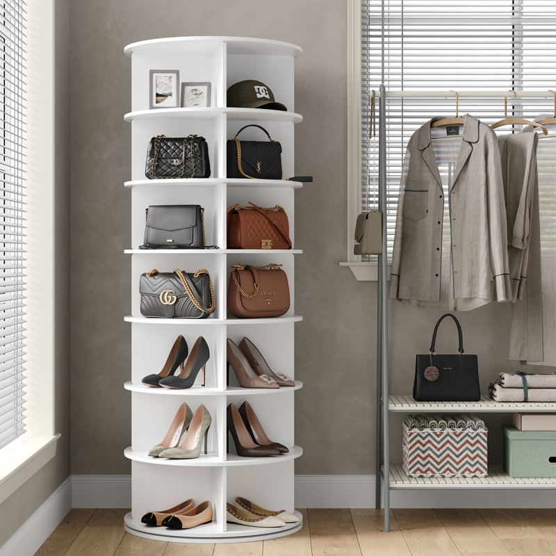 28 Pair Rotating Shoe Rack,7 Tier 360°Rotating Shoe Rack Tower, Revolving Shoe Racks up to 28 Pair, Easy Assembly