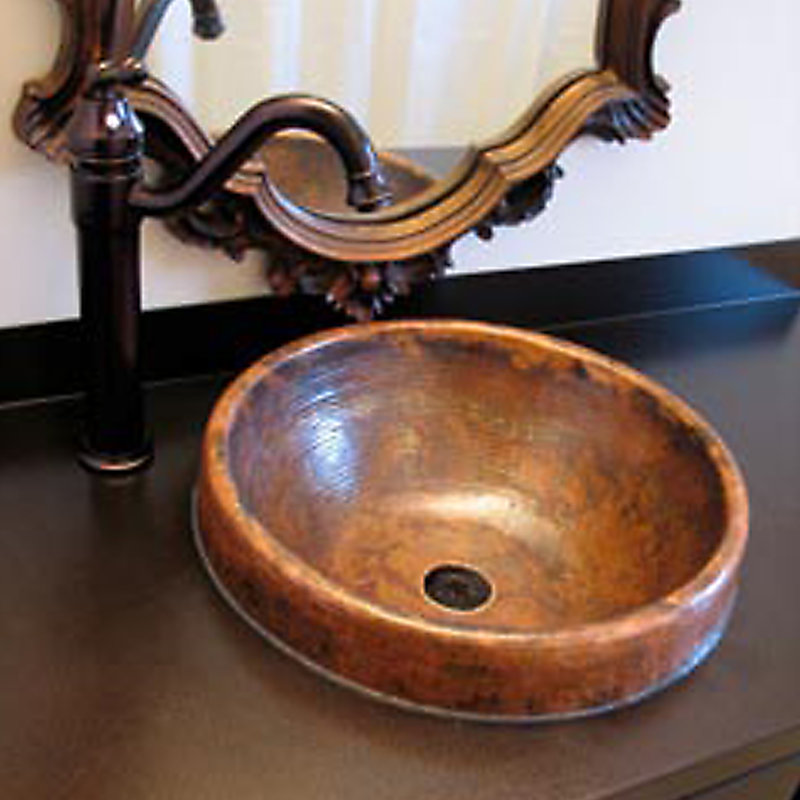 Novatto 17'' Copper Circular Bathroom Sink, Natural