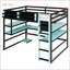Lit mezzanine double en bois avec bureau, rangement latéral, multi-tablettes et lumière RVB, bleu nuage
