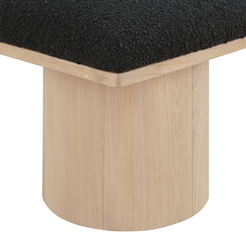 Banc rembourré Husnan, H 17,5 po x l 54 po x P 15,5 po, Naturel, Tissu bouclé noir