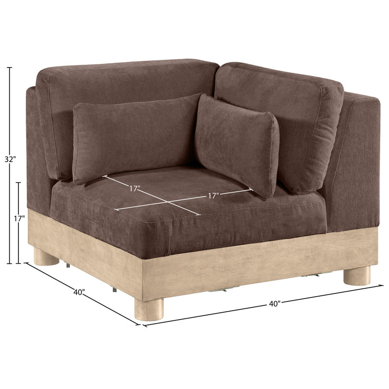 Fauteuil d'angle rembourré Turin, Tissu chenille brun, Naturel