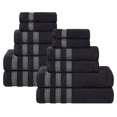 Ensemble de serviettes de bain 12 pièces à bordure géométrique en coton doux et très absorbant Orletta