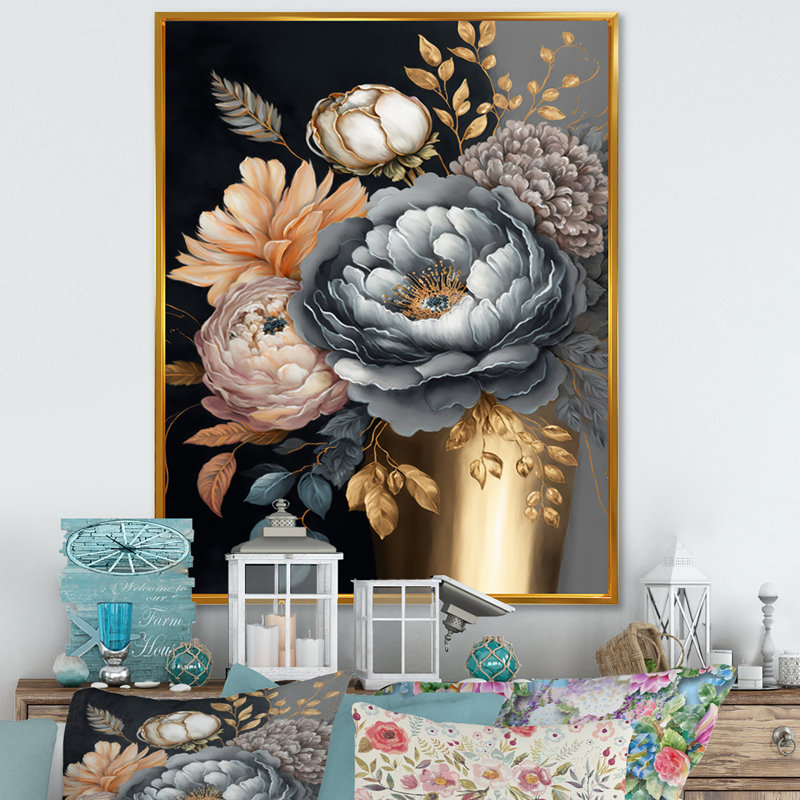 «Blue Blooming Bouquet II», impression sur toile, H 40 po x l 30 po x P 1,5 po, Cadre flottant doré