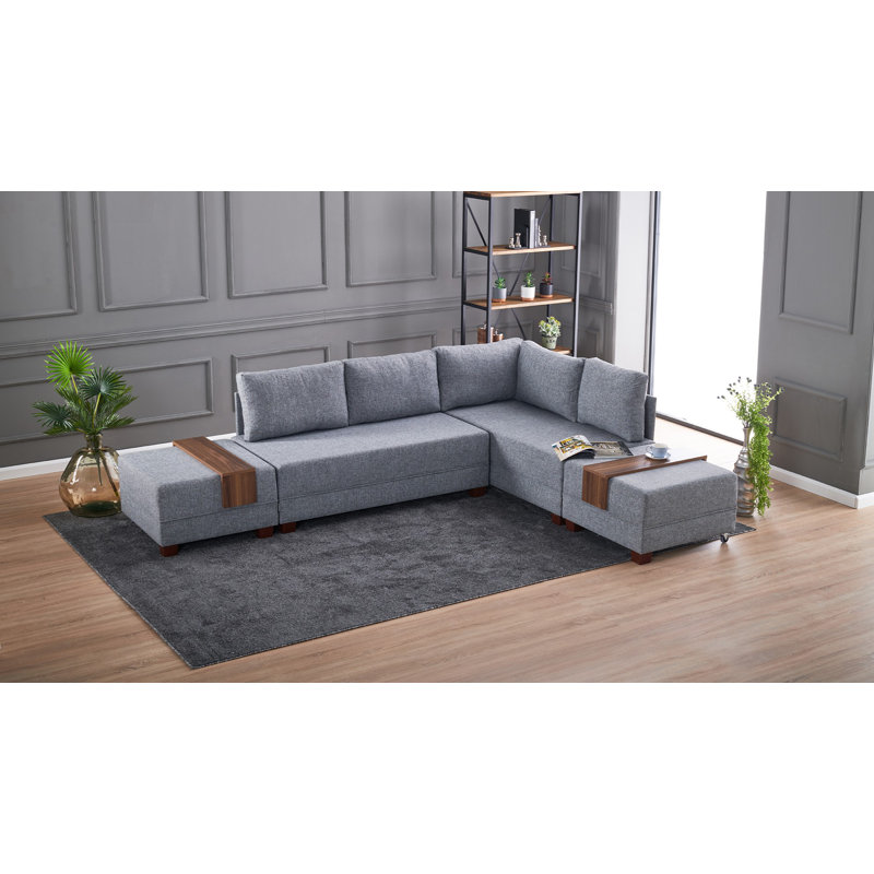 Canapé-lit et chaise longue 82,7 po Haleah, 100 % polyester gris, Accoudoir à gauche (vu de face)