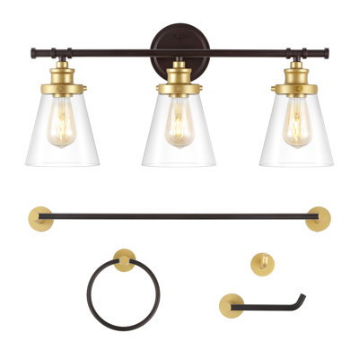 Bangert 23.75" Traditional Farmhouse Vanity Light with Bathroom Hardware Accessory Set (5-Piece)