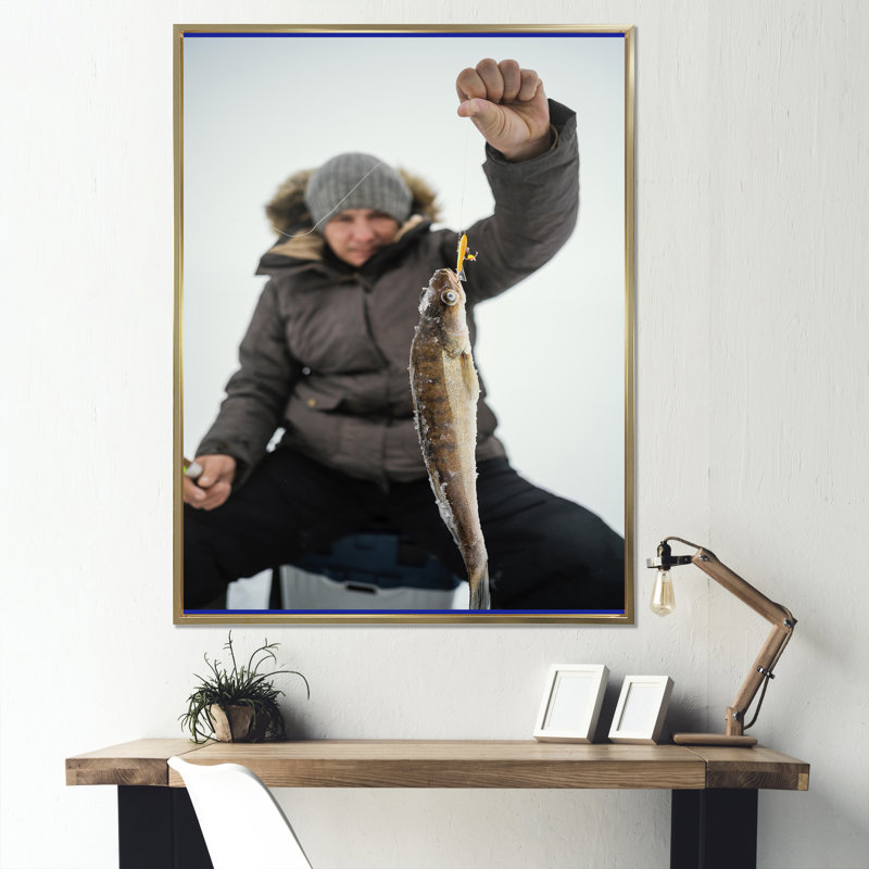 " Winter Fishing Nautical Escapes ", Gold Floater Framed, 32" H x 24" W x 1" D