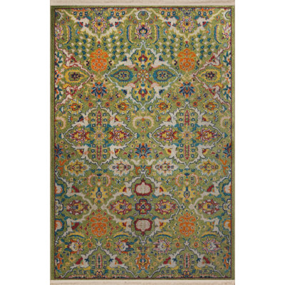 Light-Toned Multi-Colored Traditional Motif Ethnic Patterned Fringed Vintage Decorative Rug