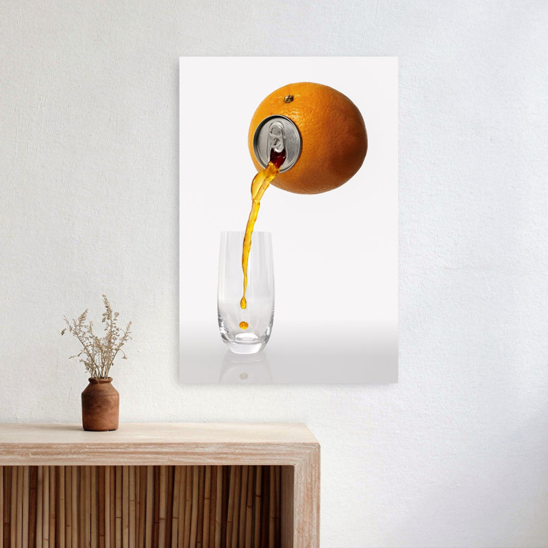 Fresh Orange Pour Surreal Vibrant Contemporary Fruit Wall Art Print by Jesus M. Garcia - Wrapped Canvas Print