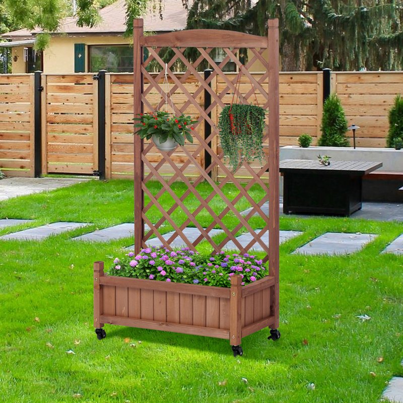 Boîte à fleurs mobile en bois 2 pièces avec cadre d'escalade