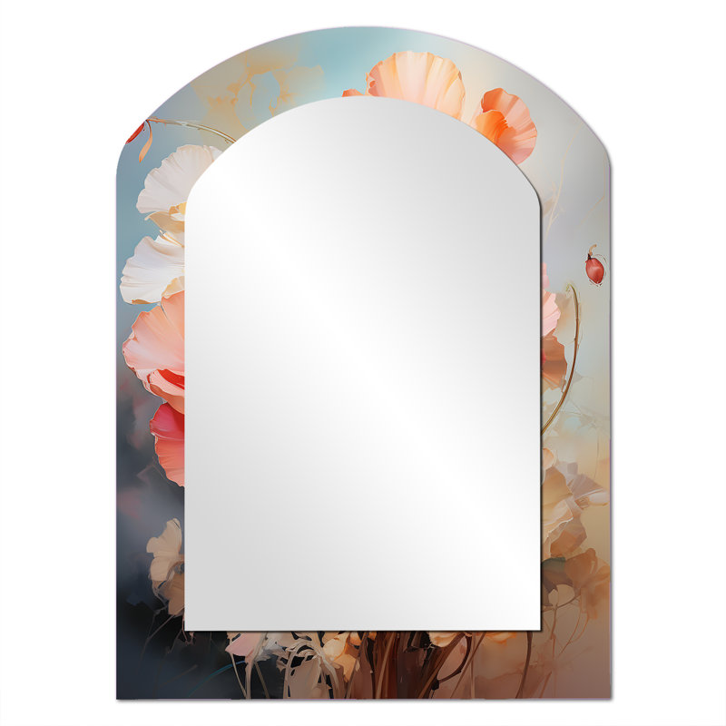 Coral Poppies Romantic Impression III - Grand miroir mural asymétrique traditionnel Poppies, 34 po x 25 po
