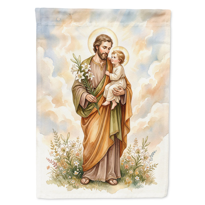Floral Christian Art Garden Flag, House Size, Saint-Joseph avec un enfant