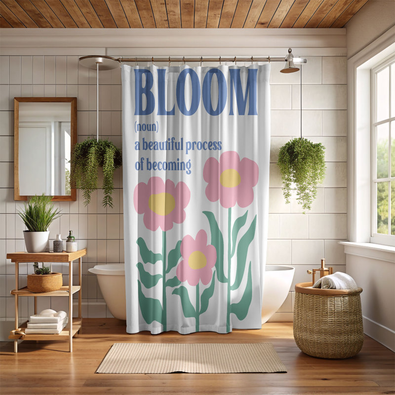 Rideau de douche 1 pièce Calm Blossom, H 74 po x l 71 po