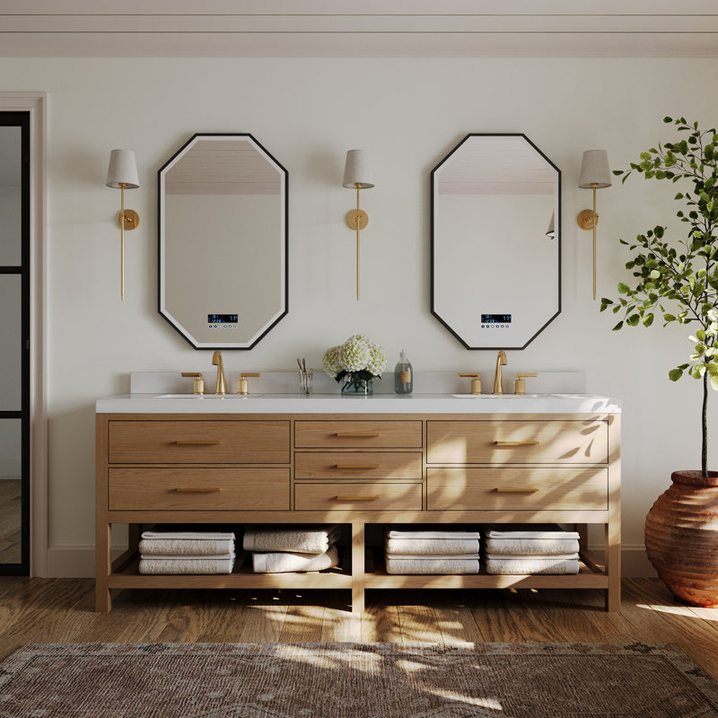 Elizabeth 84 In. Bath Vanity Set In Oak Finish With White Quartz Vanity Top And White Undermount Basin