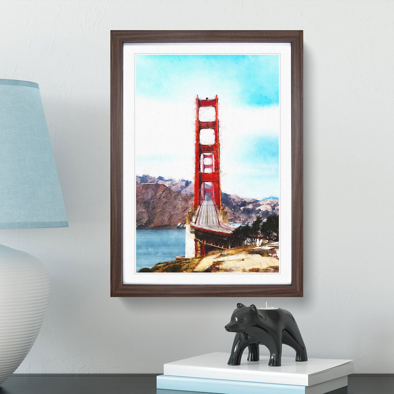 Golden Gate Bridge - Picture Frame Painting Print, 33cm H x 24cm W x 2cm D, Walnut Framed