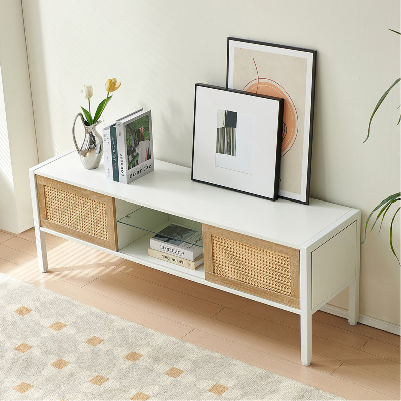 Crédence de rangement l 54,33 po Aerionna, Bois naturel / blanc