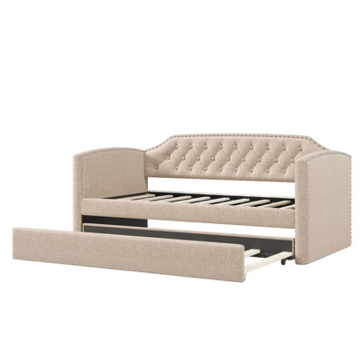 Twin Size Upholstered Daybed With Trundle For Guest Room, Small Bedroom, Study Room -  STYLISH, OKKK612-BS318060AAA