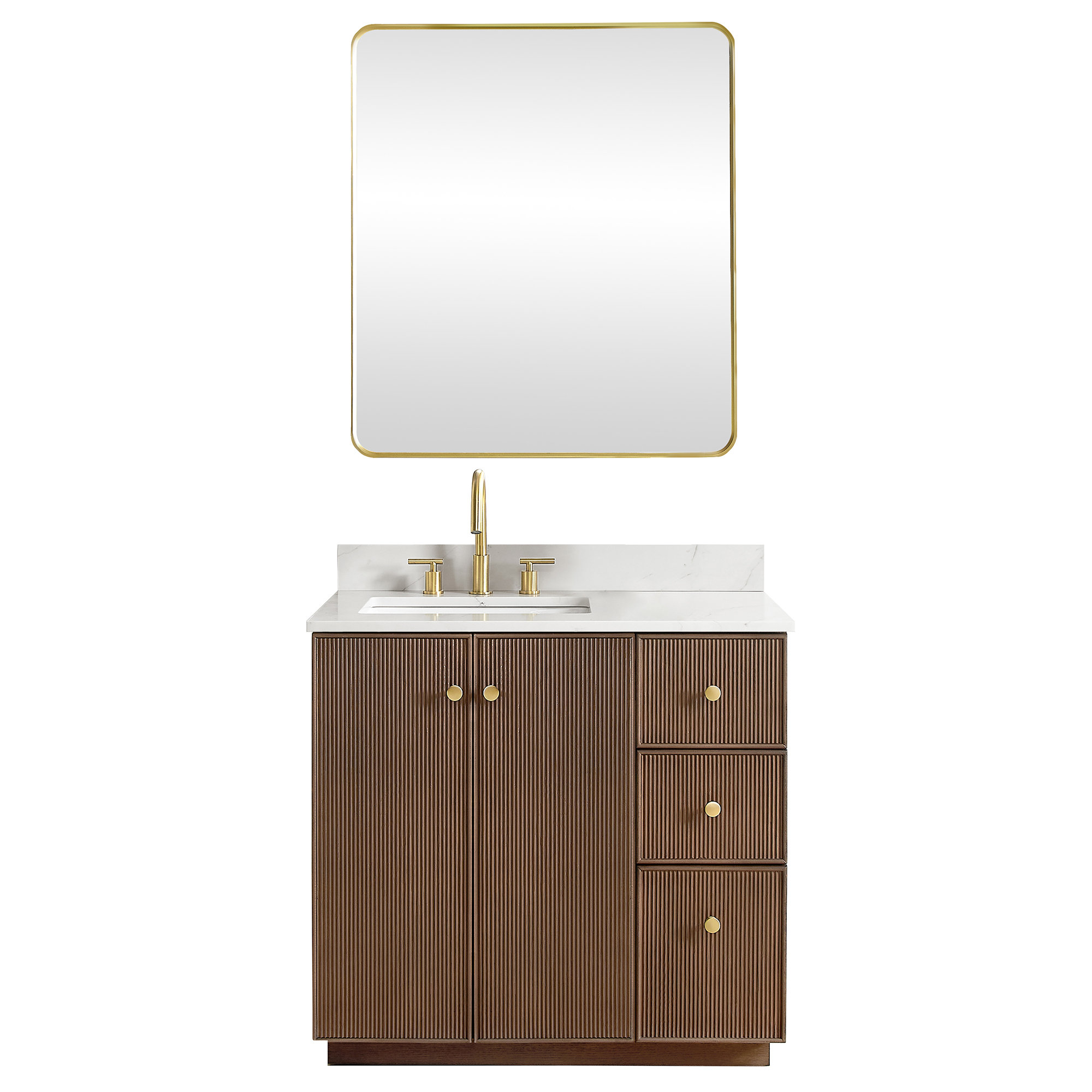 Amella 36'' Single Bathroom Vanity, Dark Brown Oak