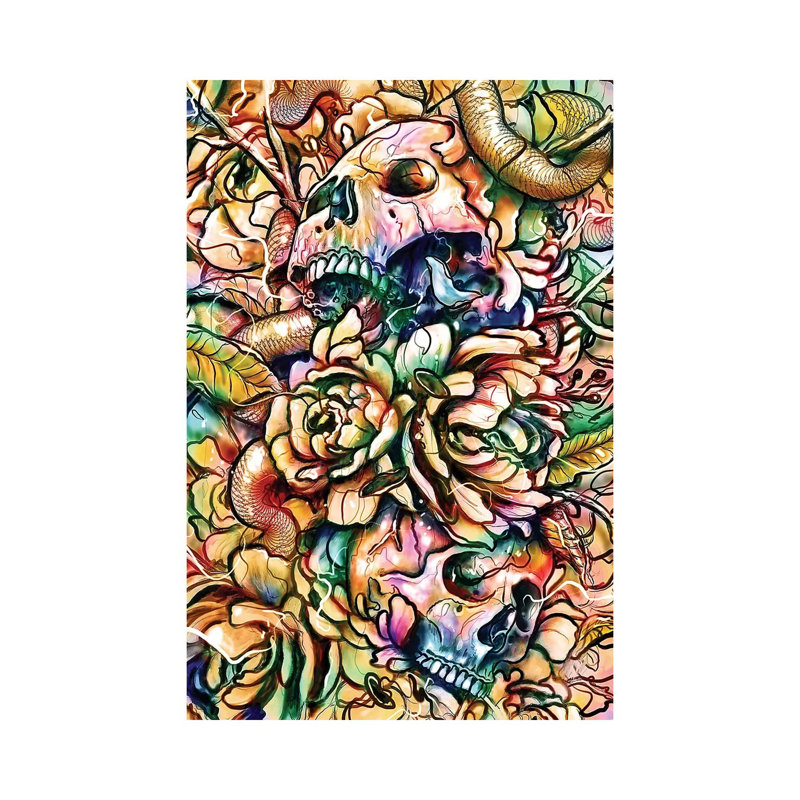 Skulls and Flowers 1 Piece Wall Art on Canvas, 66.04cm H x 45.72cm W x 1.91cm D, Wrapped Canvas