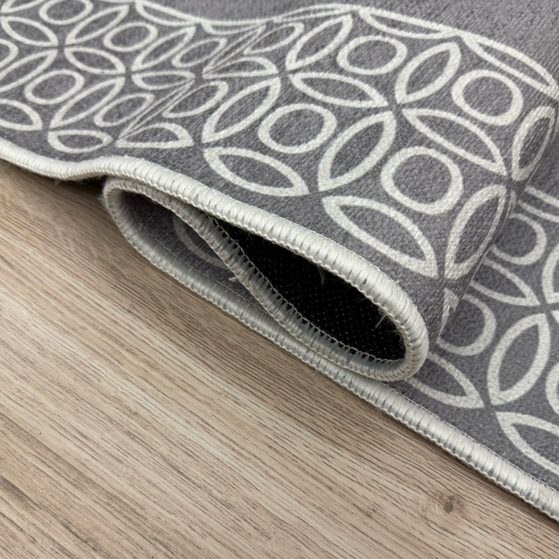 Custom Size Slip Resistant Chain Bordered Gray Low Pile Runner Rugs by Feet, Runner 2'2" x 11'