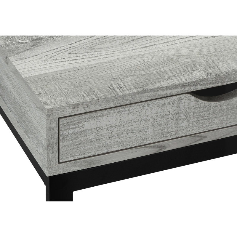 Table de bout moderne avec stratifié gris - base en métal noir et surface de rangement latérale incluse